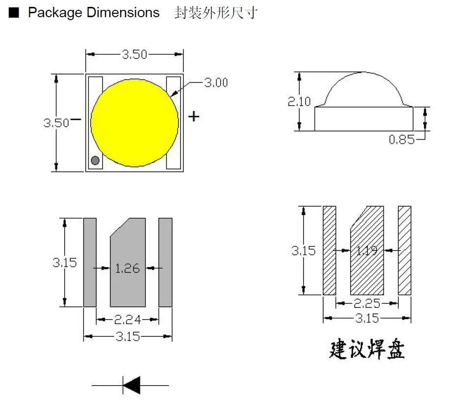 High Power 1W 2W 3W 4W 5W 3535 SMD LED Chip White 6000K Max 1.5A